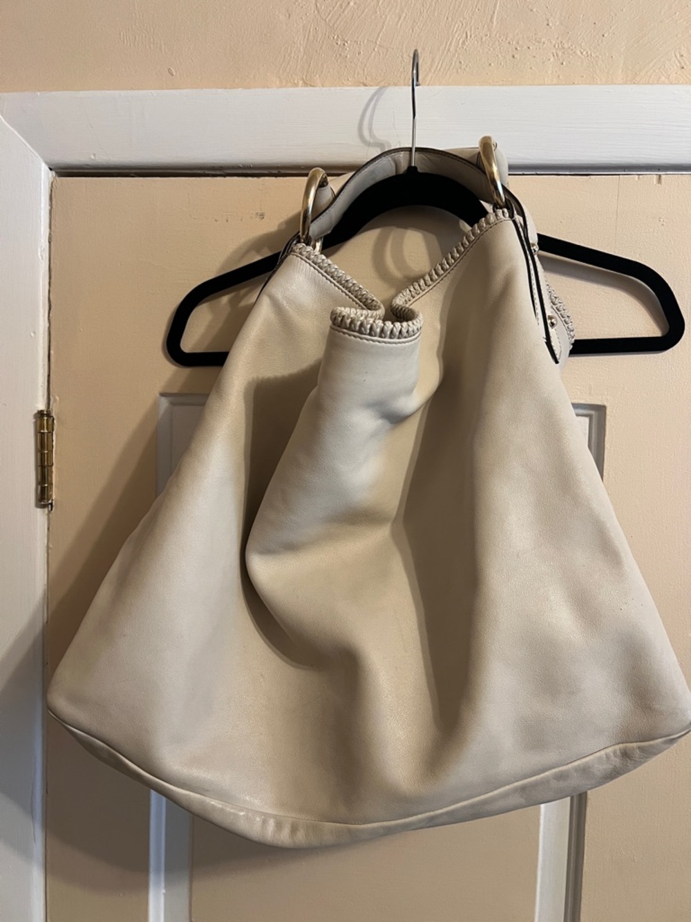 Gucci Cream Leather Hobo Tote with Braided Trim